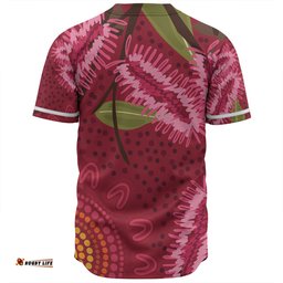 Australia Flowers Aboriginal Baseball Shirt - Pink Bottle Brush Flora In Indigenous Painting Baseball Shirt