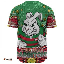South Sydney Rabbitohs Baseball Shirt - Custom With Aboriginal Inspired Style Of Dot Painting Patterns  Baseball Shirt