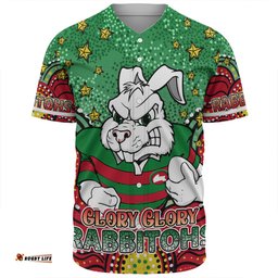 South Sydney Rabbitohs Baseball Shirt - Custom With Aboriginal Inspired Style Of Dot Painting Patterns  Baseball Shirt