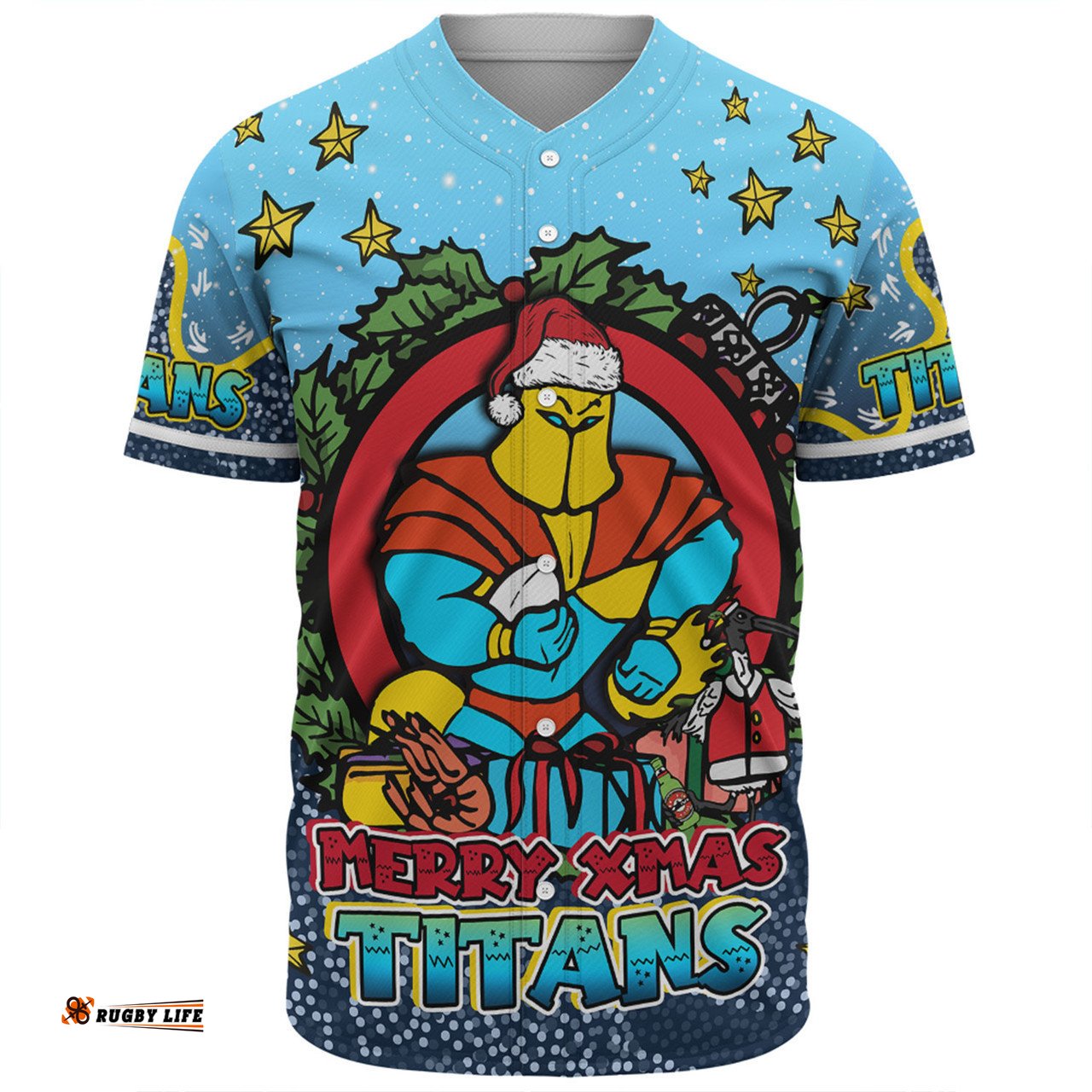 Gold Coast Titans Christmas Custom Baseball Shirt - Merry Christmas Our Beloved Team With Aboriginal Dot Art Pattern Baseball Shirt