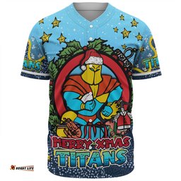 Gold Coast Titans Christmas Custom Baseball Shirt - Merry Christmas Our Beloved Team With Aboriginal Dot Art Pattern Baseball Shirt