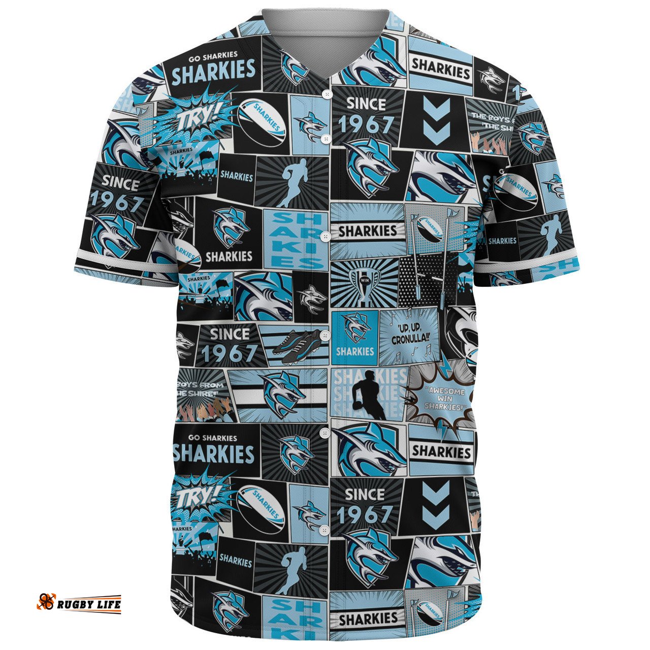 Cronulla-Sutherland Sharks Baseball Shirt - Team Of Us Die Hard Fan Supporters Comic Style