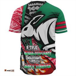 South Sydney Rabbitohs Grand Final Baseball Shirt - A True Champion Will Fight Through Anything With Polynesian Patterns