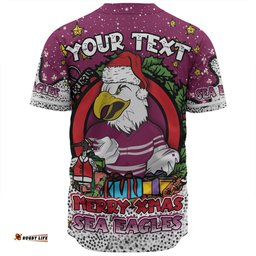 Manly Warringah Sea Eagles Christmas Custom Baseball Shirt - Merry Christmas Our Beloved Team With Aboriginal Dot Art Pattern Baseball Shirt