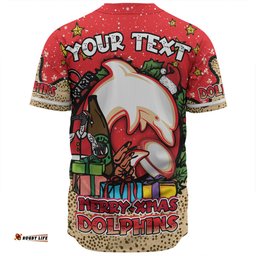 Redcliffe Dolphins Christmas Custom Baseball Shirt - Merry Christmas Our Beloved Team With Aboriginal Dot Art Pattern Baseball Shirt