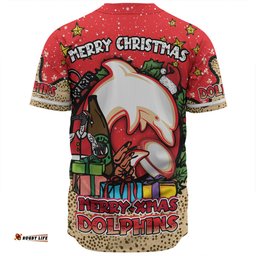 Redcliffe Dolphins Christmas Custom Baseball Shirt - Merry Christmas Our Beloved Team With Aboriginal Dot Art Pattern Baseball Shirt