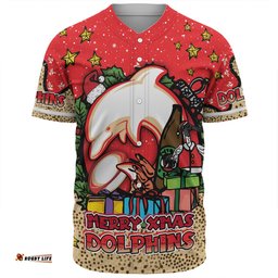 Redcliffe Dolphins Christmas Custom Baseball Shirt - Merry Christmas Our Beloved Team With Aboriginal Dot Art Pattern Baseball Shirt