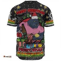 Penrith Panthers Christmas Custom Baseball Shirt - Merry Christmas Our Beloved Team With Aboriginal Dot Art Pattern Baseball Shirt