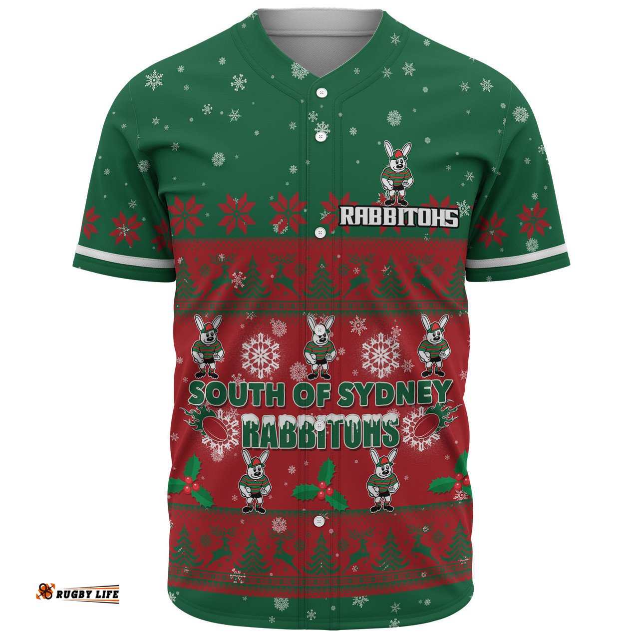 South Sydney Rabbitohs Custom Baseball Shirt - Special Ugly Christmas Baseball Shirt