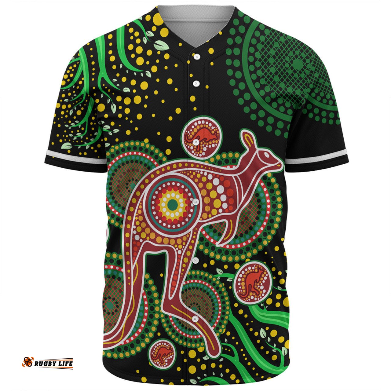 Australia Kangaroo Aboriginal Custom Baseball Shirt - Aboriginal Plant With Kangaroo Colorful Art Baseball Shirt