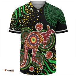 Australia Kangaroo Aboriginal Custom Baseball Shirt - Aboriginal Plant With Kangaroo Colorful Art Baseball Shirt