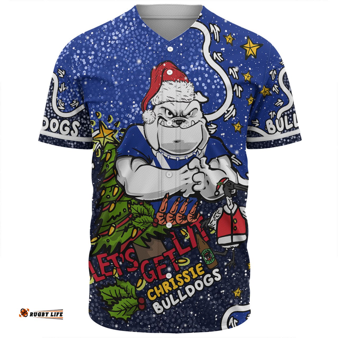 Canterbury-Bankstown Bulldogs Christmas Custom Baseball Shirt - Let's Get Lit Chrisse Pressie Baseball Shirt