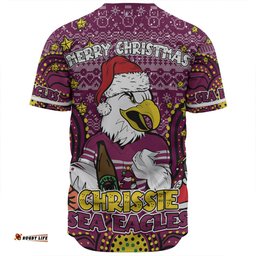Manly Warringah Sea Eagles Christmas Custom Baseball Shirt - Christmas Knit Patterns Vintage Jersey Ugly Baseball Shirt