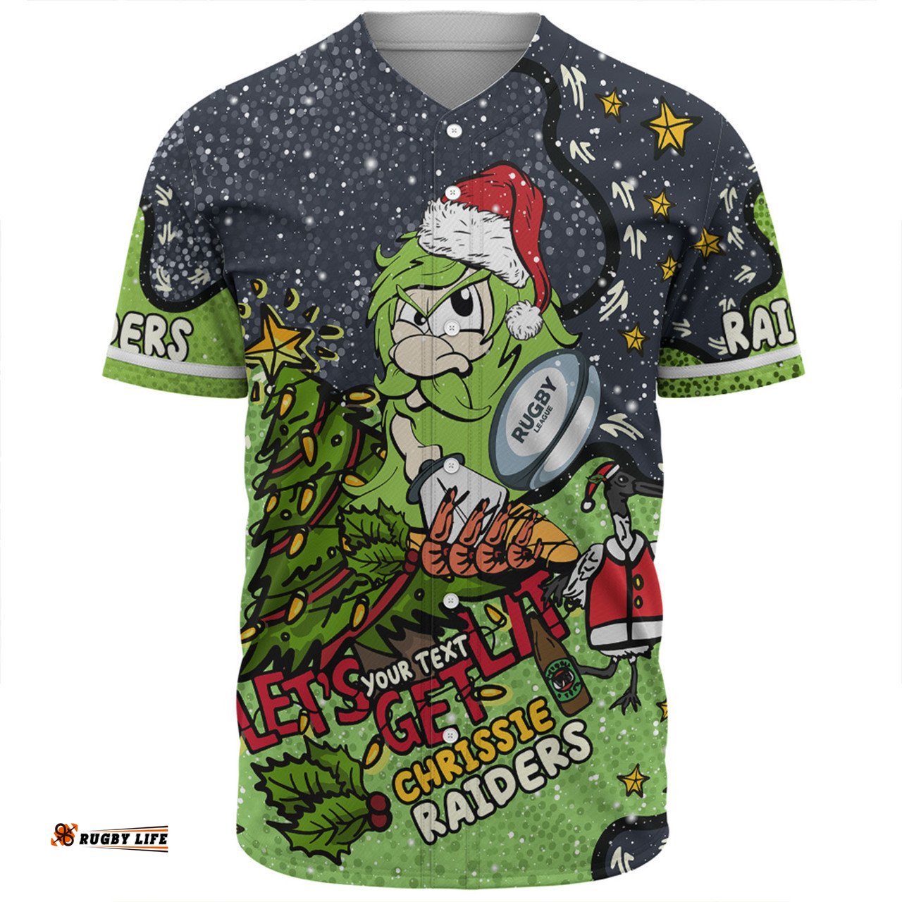 Canberra Raiders Christmas Custom Baseball Shirt - Let's Get Lit Chrisse Pressie Baseball Shirt
