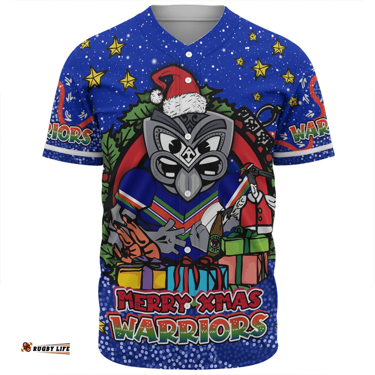 New Zealand Warriors Christmas Custom Baseball Shirt - Merry Christmas Our Beloved Team With Aboriginal Dot Art Pattern Baseball Shirt