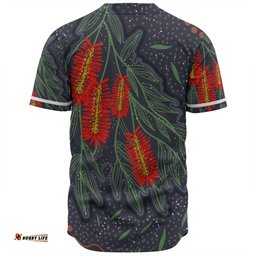Australia Flowers Aboriginal Baseball Shirt - Bottle Brush Medicinal Plant Art Baseball Shirt