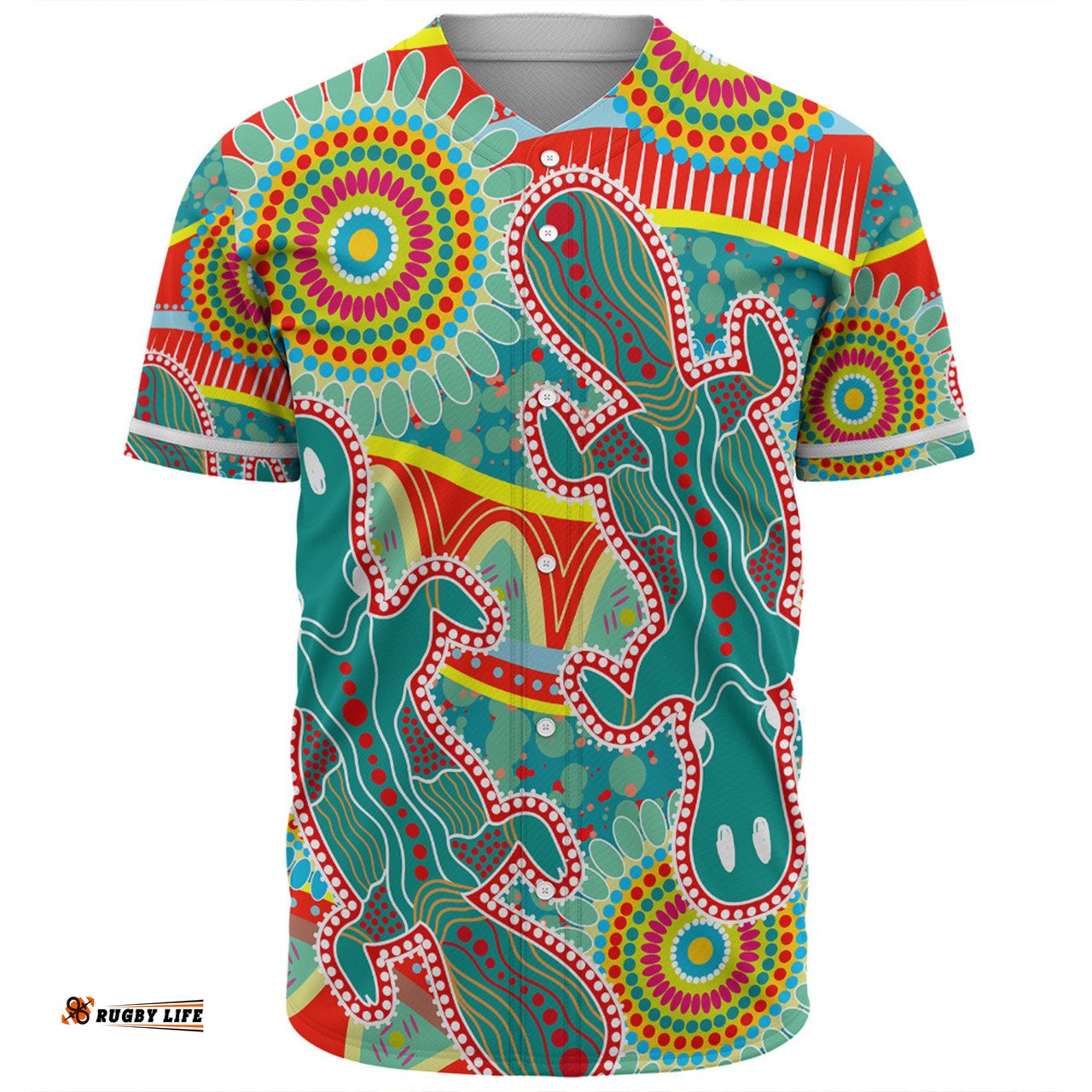 Australia Platypus Aboriginal Baseball Shirt - Green Platypus With Aboriginal Art Dot Painting Patterns Inspired Baseball Shirt