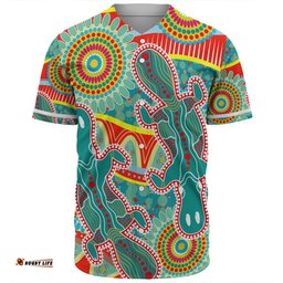 Australia Platypus Aboriginal Baseball Shirt - Green Platypus With Aboriginal Art Dot Painting Patterns Inspired Baseball Shirt