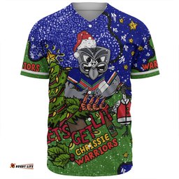 New Zealand Warriors Christmas Custom Baseball Shirt - Let's Get Lit Chrisse Pressie Baseball Shirt
