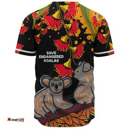 Australia Baseball Shirt - Aboriginal Save Endangered Koalas Red Bottle Brush Flower
