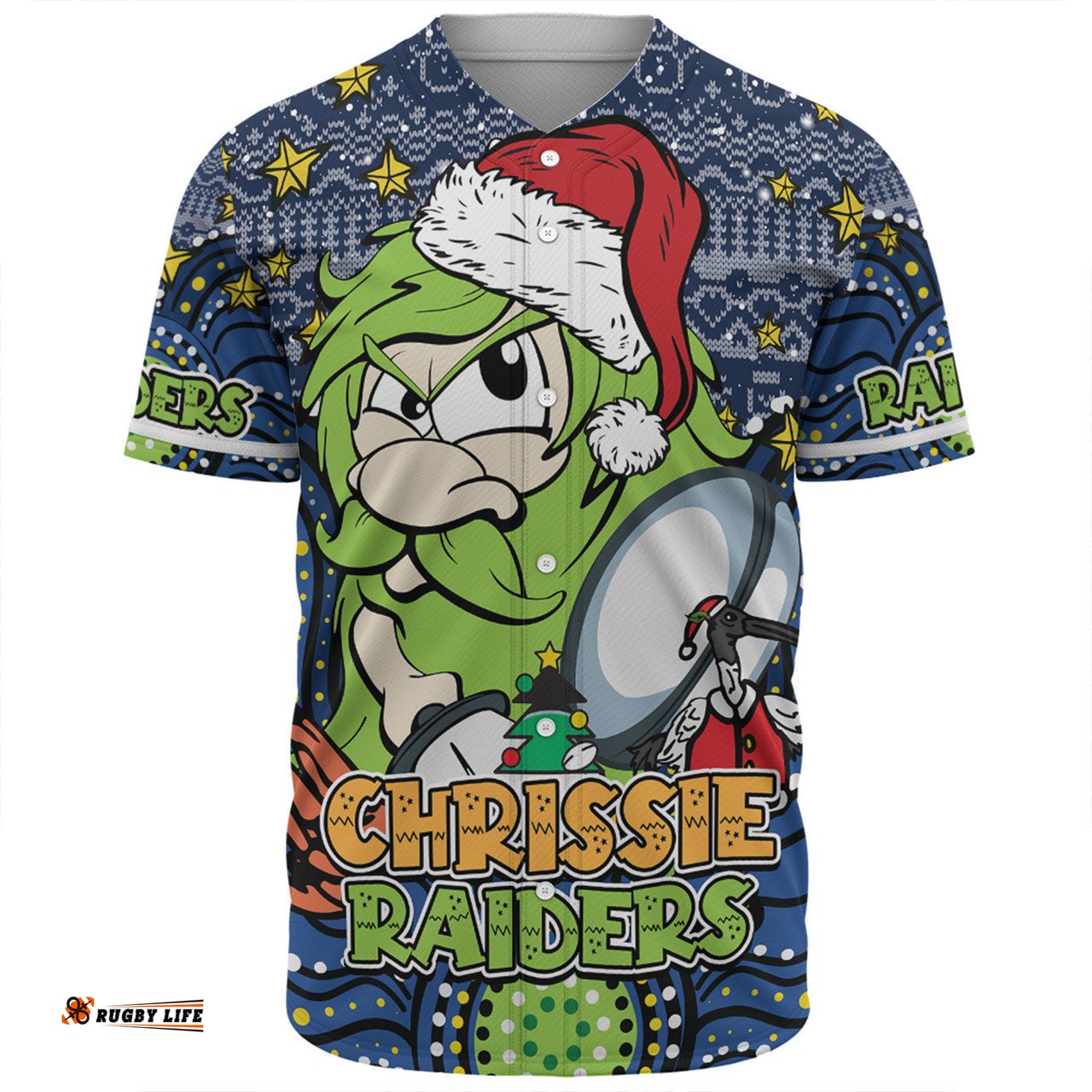 Canberra Raiders Christmas Custom Baseball Shirt - Christmas Knit Patterns Vintage Jersey Ugly Baseball Shirt