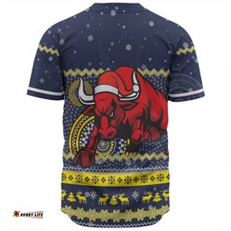North Queensland Cowboys Christmas Custom Baseball Shirt - Ugly Xmas And Aboriginal Patterns For Die Hard Fan Baseball Shirt