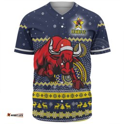 North Queensland Cowboys Christmas Custom Baseball Shirt - Ugly Xmas And Aboriginal Patterns For Die Hard Fan Baseball Shirt