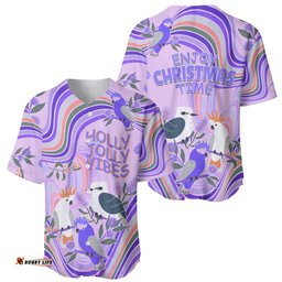 Australia Hippie Christmas Baseball Jersey Shirt Cockatoo Kookaburra with Wattle Violet Pastel Color