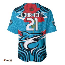 Custom Sharks Rugby ANZAC Baseball Jersey Shirt Gallipoli Soldier With Aboriginal Art