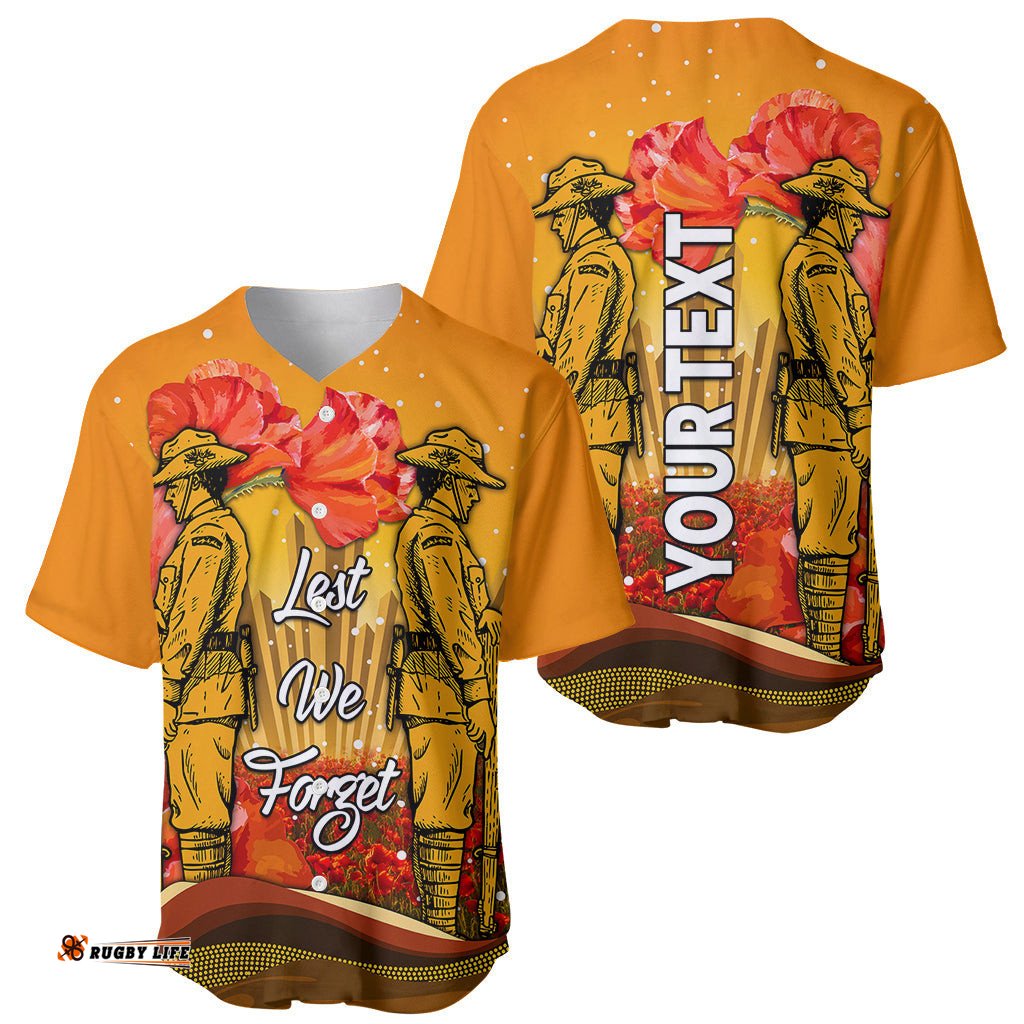 Custom Personalised Aboriginal Anzac Day Baseball Jersey Shirt Soldier Poppy Vibe