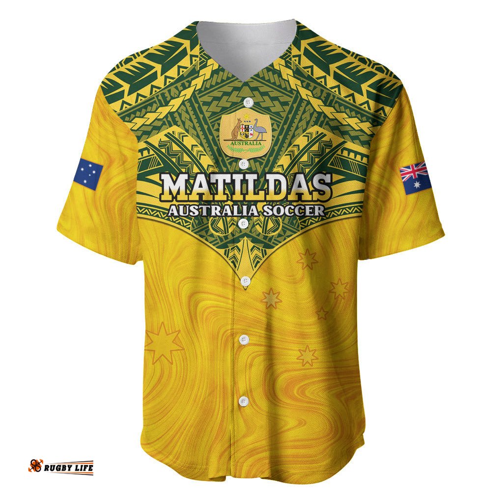 Custom Australia Matildas Baseball Jersey Shirt Polynesian Mix Gold Marble