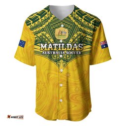 Custom Australia Matildas Baseball Jersey Shirt Polynesian Mix Gold Marble