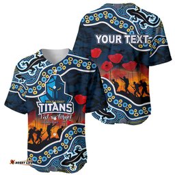Custom Personalised Anzac Day NRL Titans Baseball Jersey Shirt Aboriginal Lizard Patterns