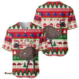 Australia Christmas Baseball Jersey Shirt Aussie Emu Santa Merry Xmas