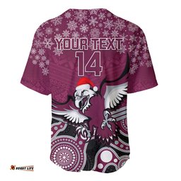 Custom Sea Eagles Rugby Christmas Baseball Jersey Shirt Merry Xmas Mix Aboriginal Art