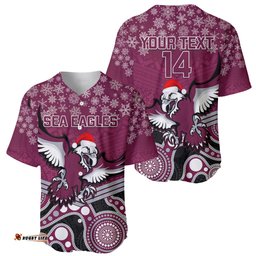 Custom Sea Eagles Rugby Christmas Baseball Jersey Shirt Merry Xmas Mix Aboriginal Art