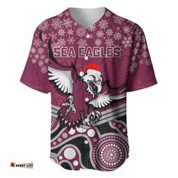 Custom Sea Eagles Rugby Christmas Baseball Jersey Shirt Merry Xmas Mix Aboriginal Art