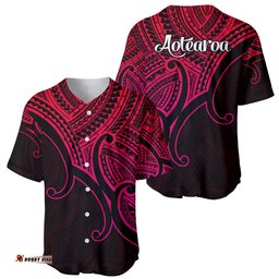 Aotearoa Maori Koru Baseball Jersey Shirt Polynesian Pacific Tribal Pink