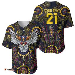 Custom Adelaide Football Baseball Jersey Shirt With Crow Aboriginal Art Style