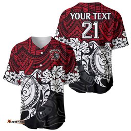 Custom Knights Rugby Baseball Jersey Shirt Novocastrians Hibiscus and Turtle With Polynesian Pattern