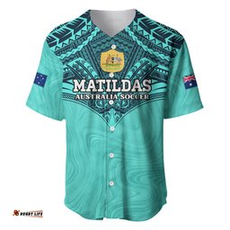 Custom Australia Matildas Baseball Jersey Shirt Polynesian Mix Turquoise Marble