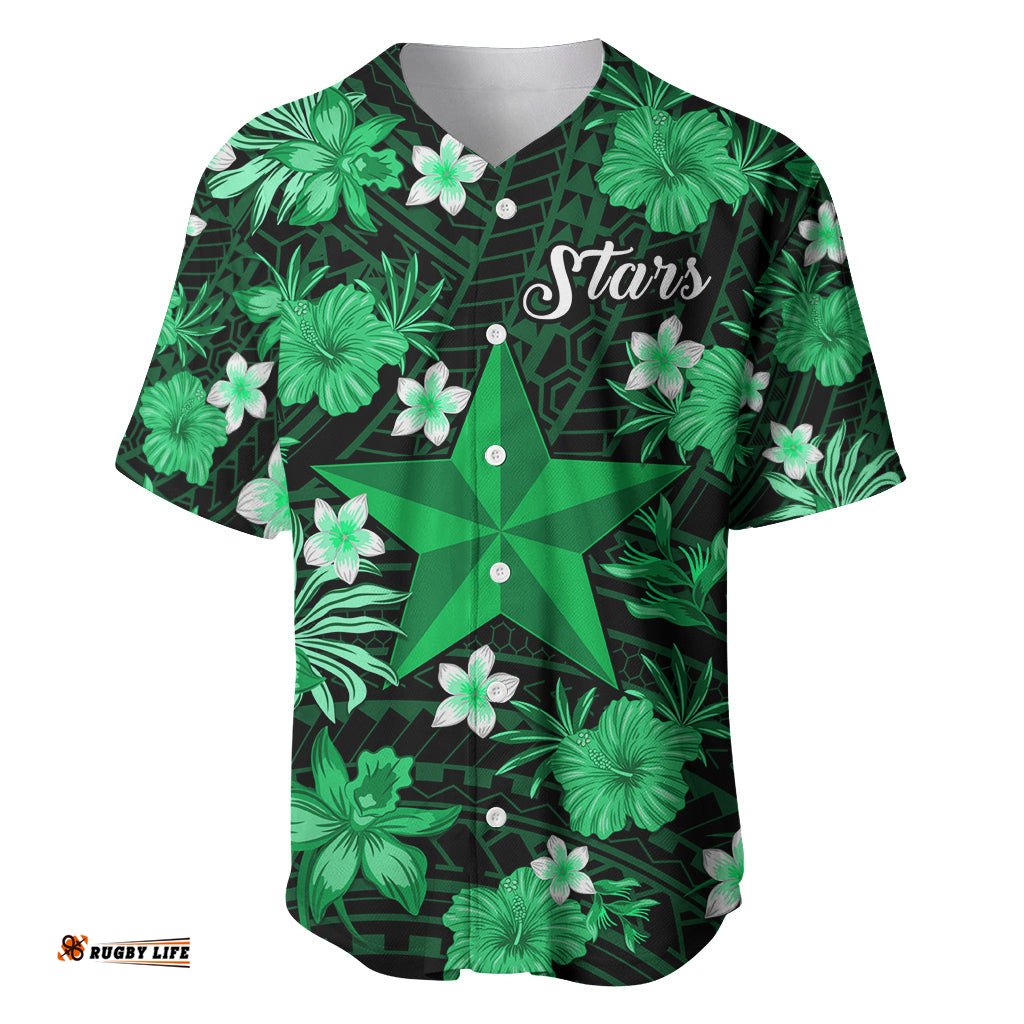 Australian Stars Cricket Baseball Jersey Shirt Baeuty Pacific Hibiscus and Polynesian Pattern