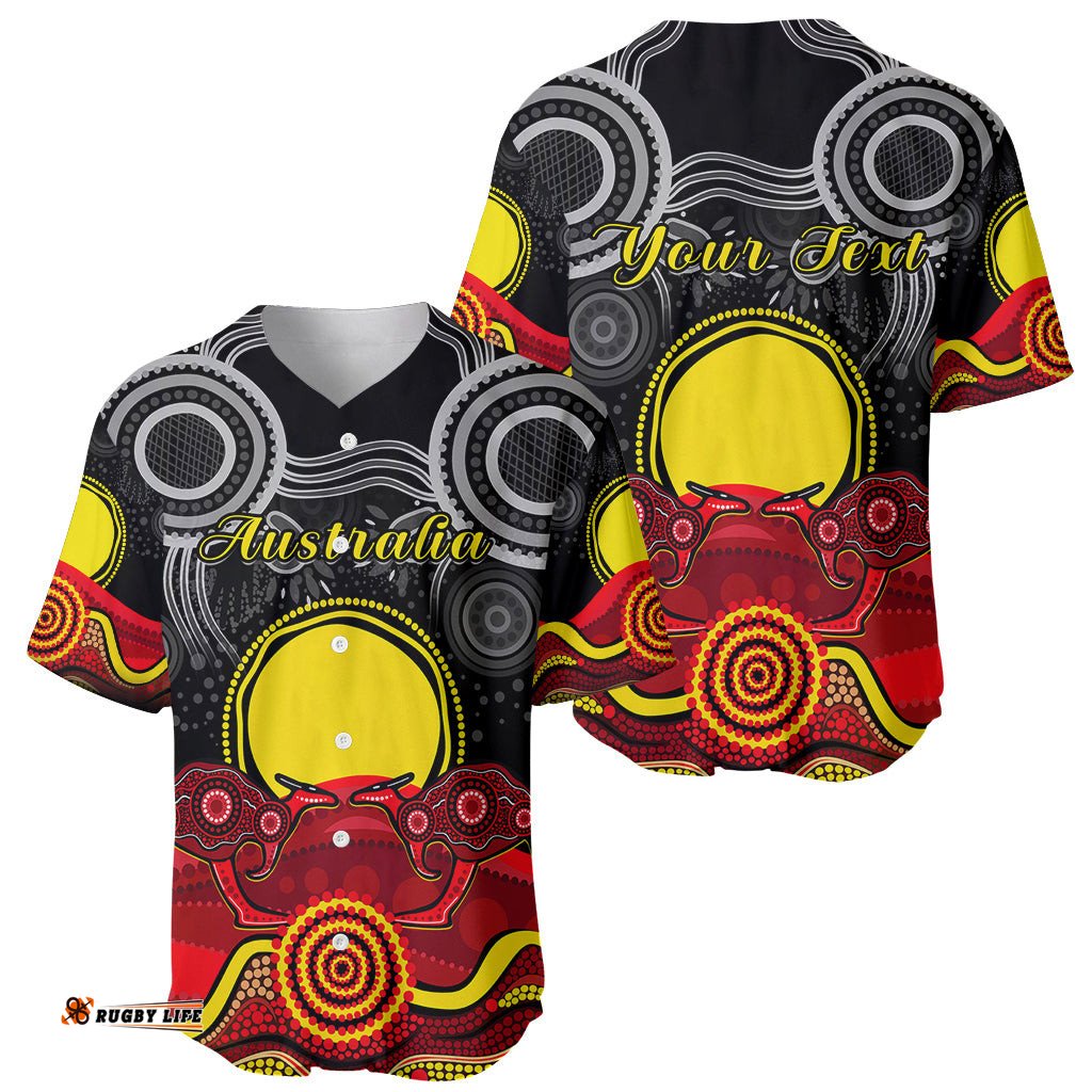 Custom Personalised Australian Indigenous Baseball Jersey Shirt Kangaroos Circle Aboriginal Art