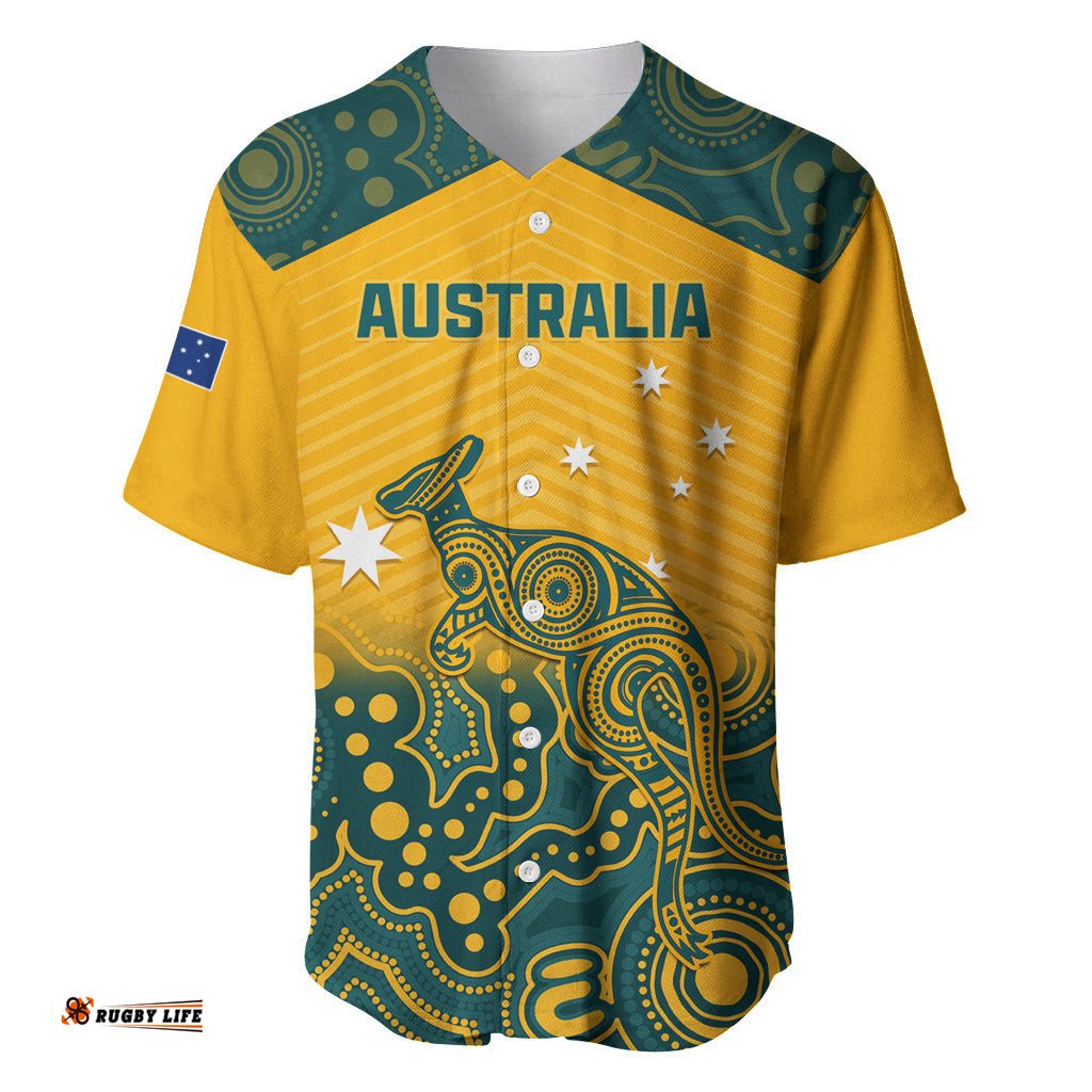 Custom Australia Rugby Baseball Jersey Shirt Wallabies Aboriginal Pattern
