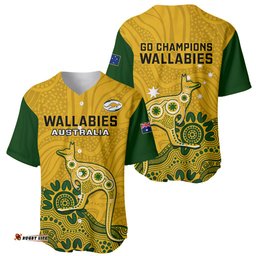 Australia Rugby Baseball Jersey Shirt Wallabies Kangaroo Indigenous Art