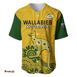 Australia Rugby Baseball Jersey Shirt Wallabies Kangaroo Indigenous Art