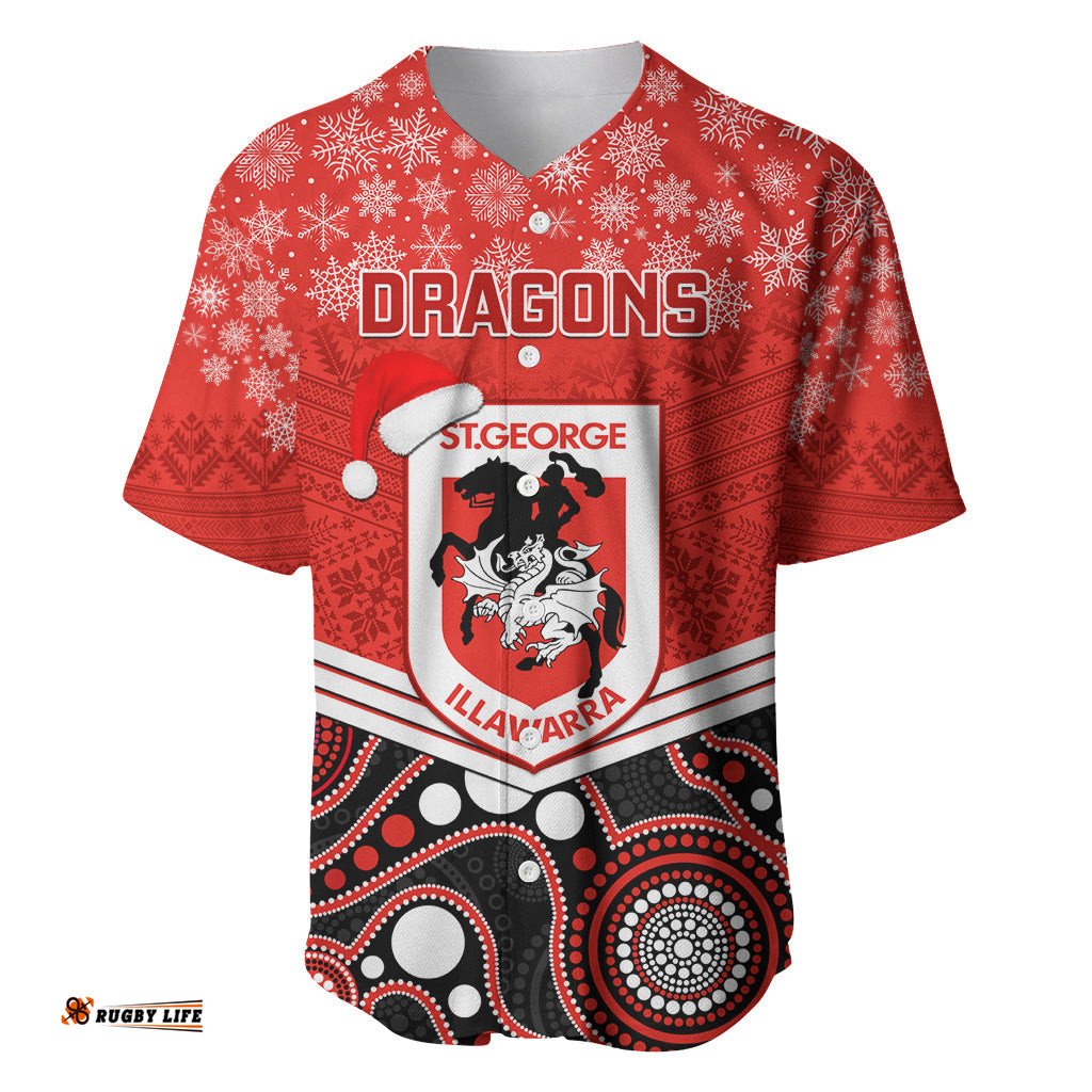 Custom Dragons Rugby Christmas Baseball Jersey Shirt Merry Xmas Mix Aboriginal Art