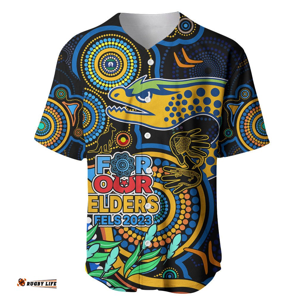 Custom Eels Rugby Aboriginal Art Baseball Jersey Shirt NAIDOC Indigenous Tribal