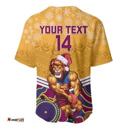Custom Brisbane Lions Football Christmas Baseball Jersey Shirt Merry Xmas Mix Aboriginal Art