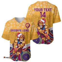 Custom Brisbane Lions Football Christmas Baseball Jersey Shirt Merry Xmas Mix Aboriginal Art